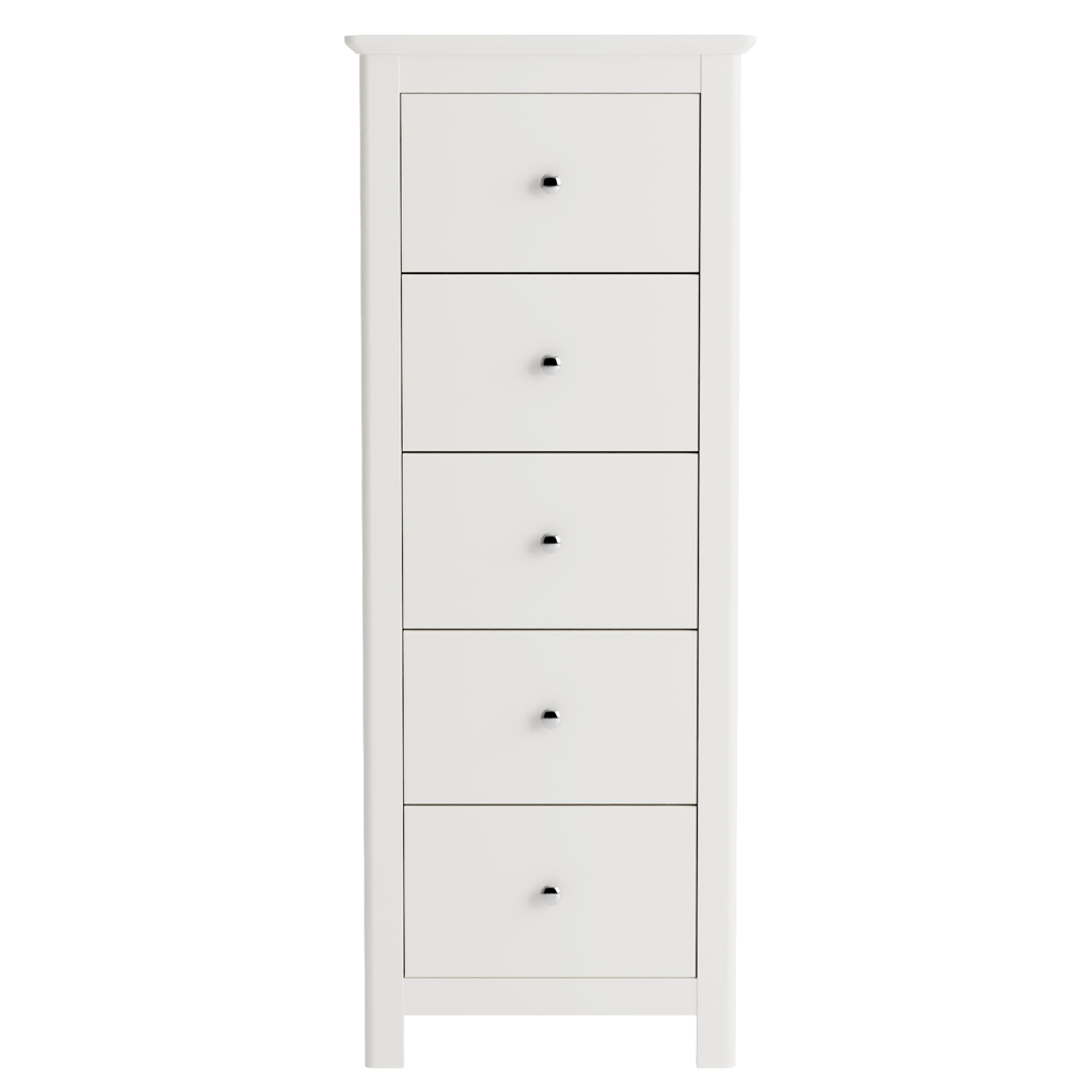 Norton Tall Wooden Chest Of 5 Drawers - White