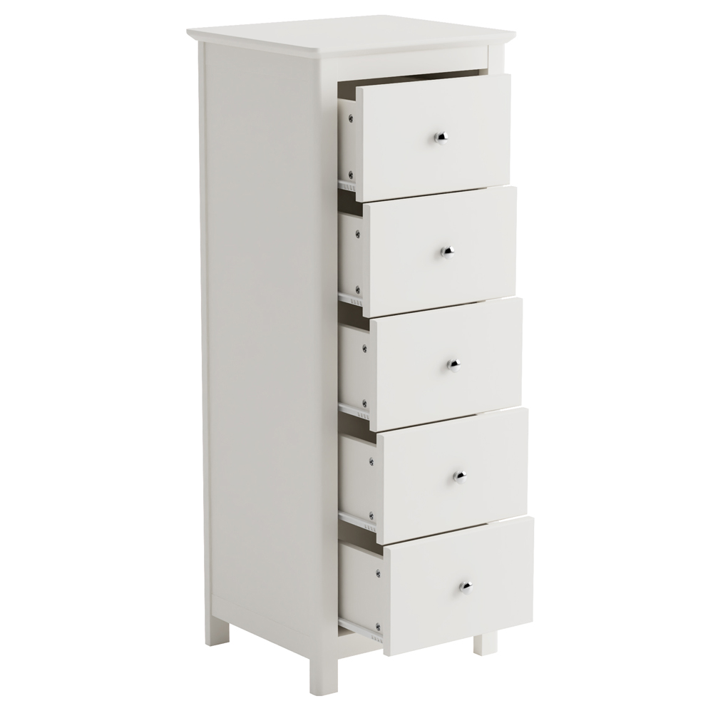 Norton Tall Wooden Chest Of 5 Drawers - White