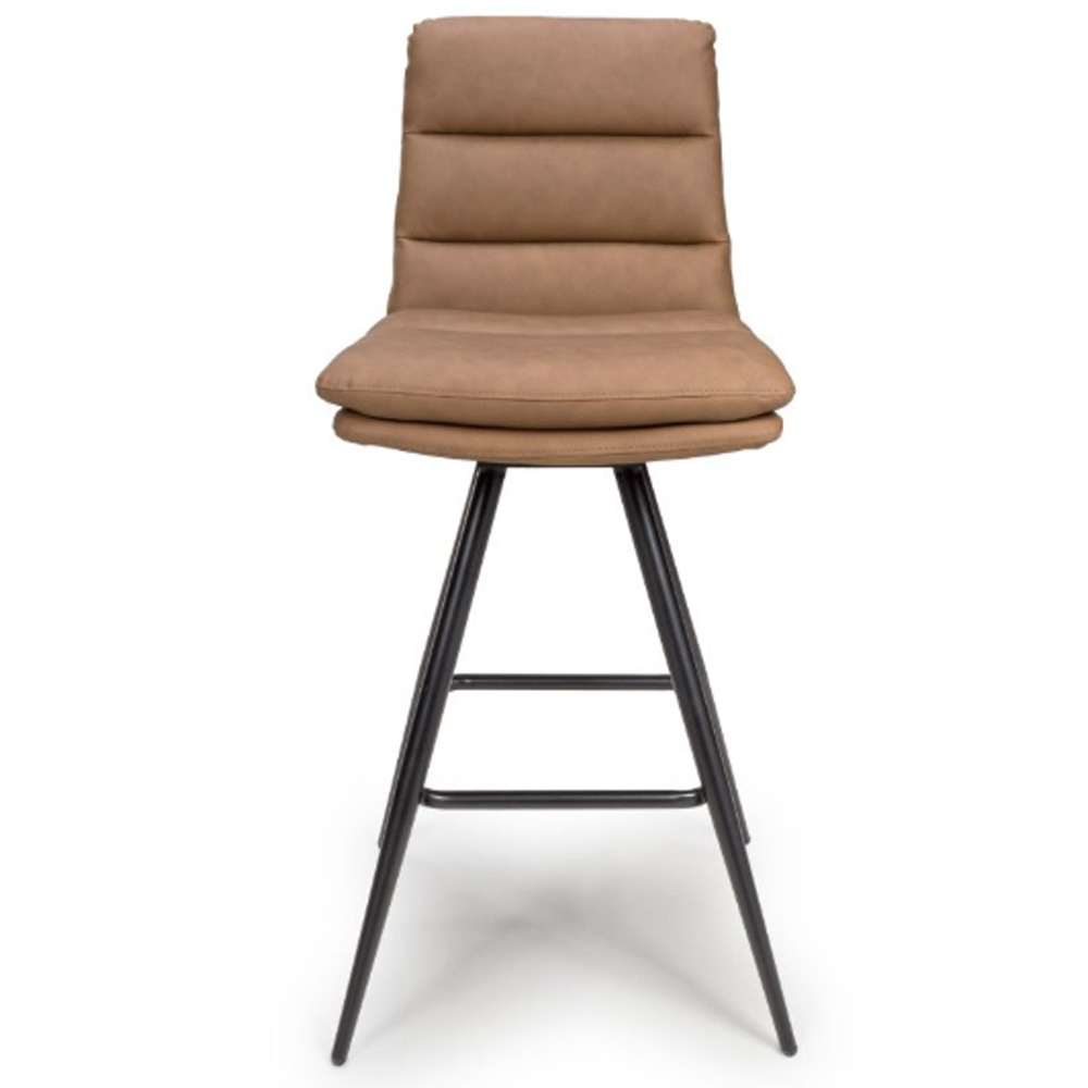 Norton Tan Leather Bar Chairs With Metal Legs In Pair