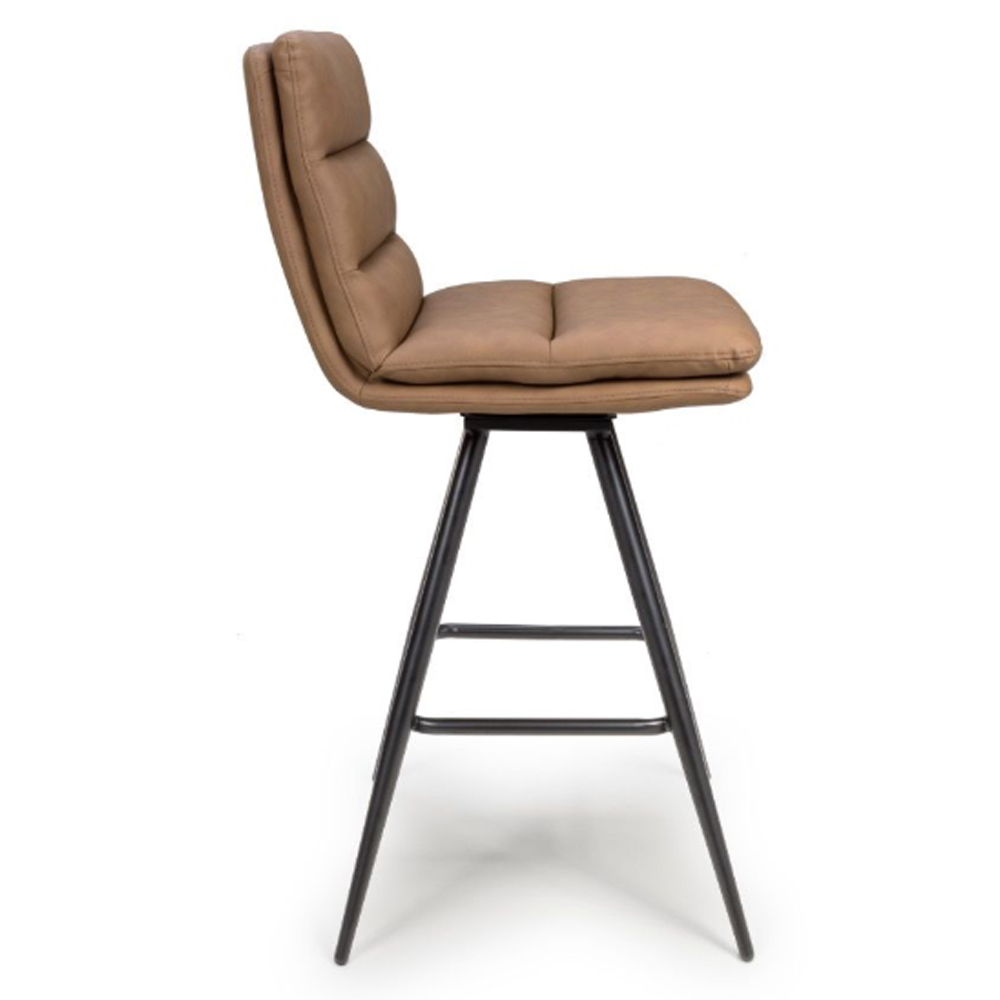 Norton Tan Leather Bar Chairs With Metal Legs In Pair