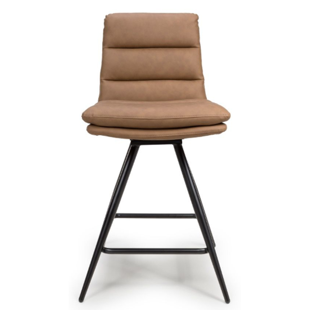 Norton Tan Leather Counter Bar Chairs With Metal Legs In Pair