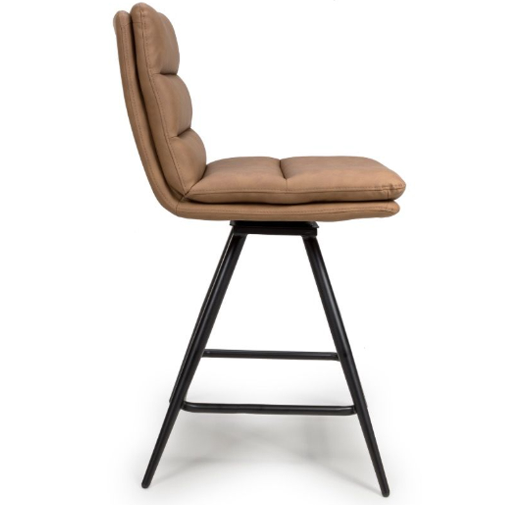 Norton Tan Leather Counter Bar Chairs With Metal Legs In Pair