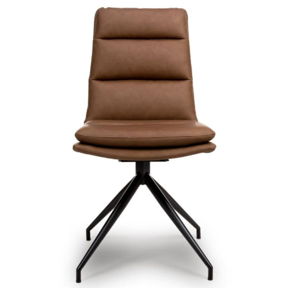 Norton Tan Leather Dining Chairs With Metal Legs In Pair