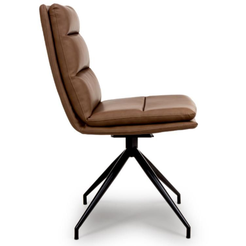 Norton Tan Leather Dining Chairs With Metal Legs In Pair