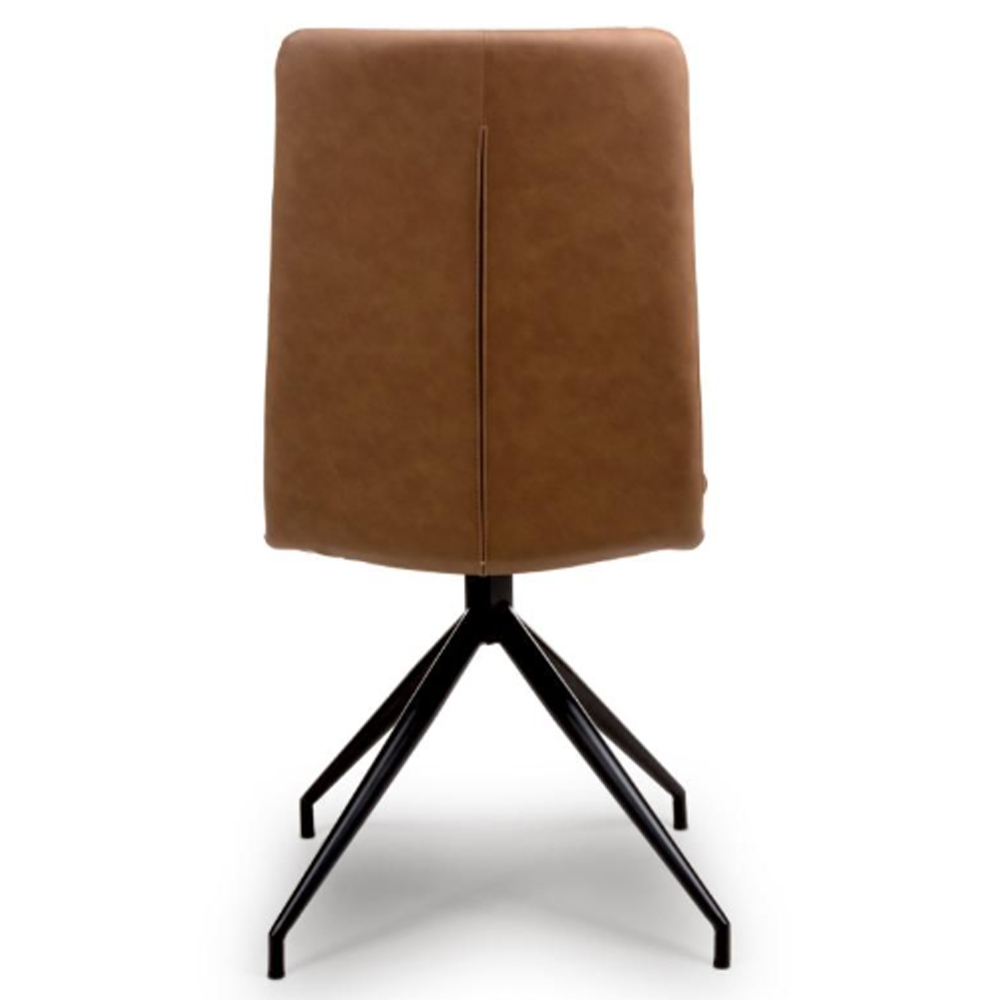 Norton Tan Leather Dining Chairs With Metal Legs In Pair