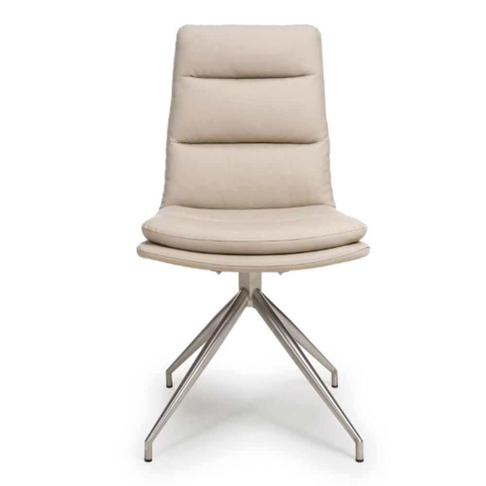 Norton Taupe PVC Fabric Dining Chairs With Steel Legs In Pair
