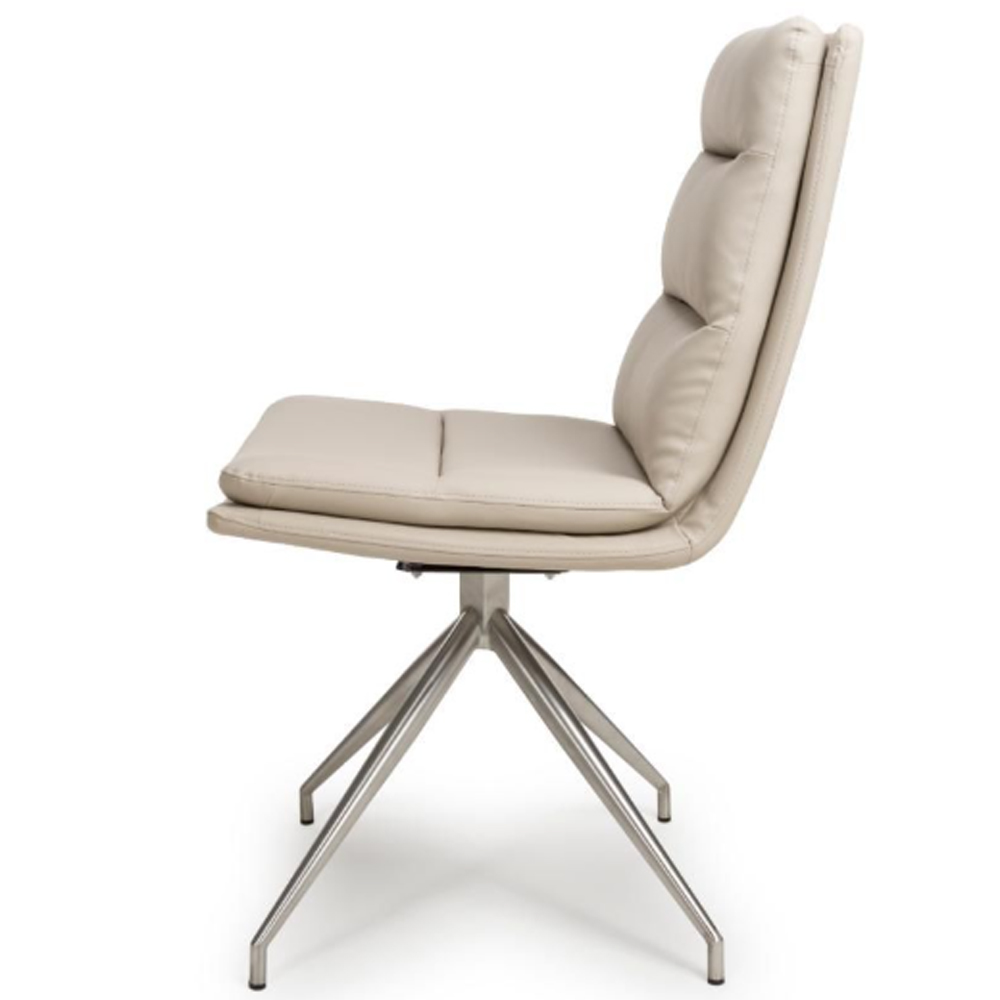 Norton Taupe PVC Fabric Dining Chairs With Steel Legs In Pair