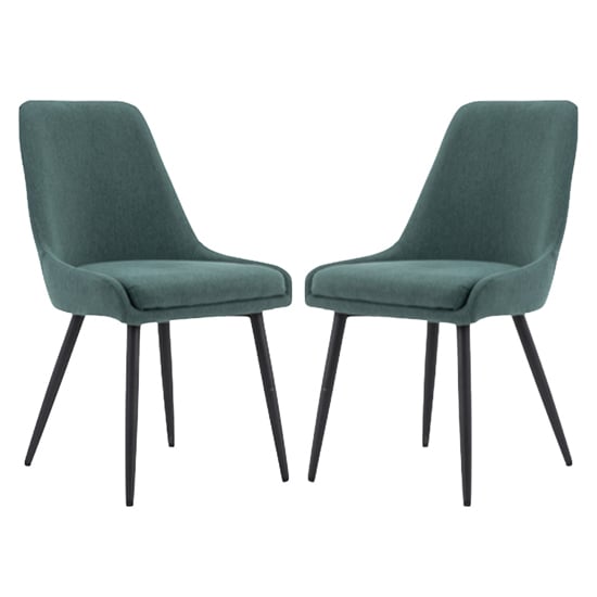 Norton Teal Blue Fabric Dining Chairs With Metal Frame In Pair