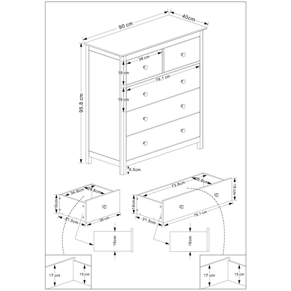 Norton Wooden Chest Of 5 Drawers - White