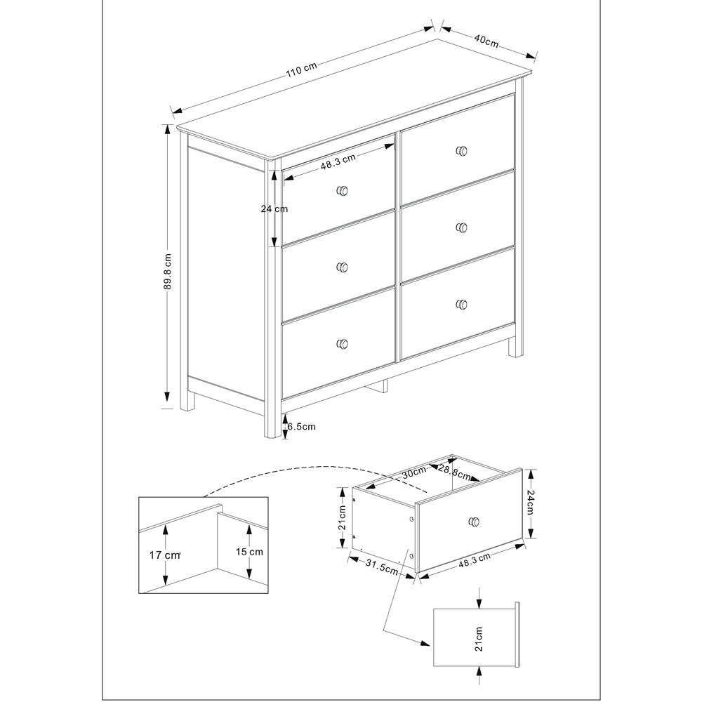 Norton Wooden Chest Of 6 Drawers - White