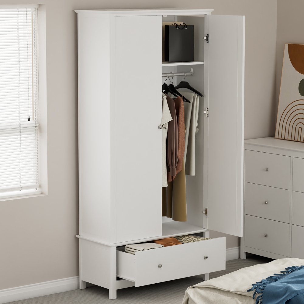 Norton Wooden Wardrobe 2 Drawers - White