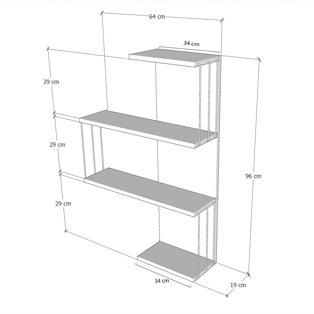 Norvani Wooden Wall Hung Shelving Unit With 4 Shelves In White And Pine