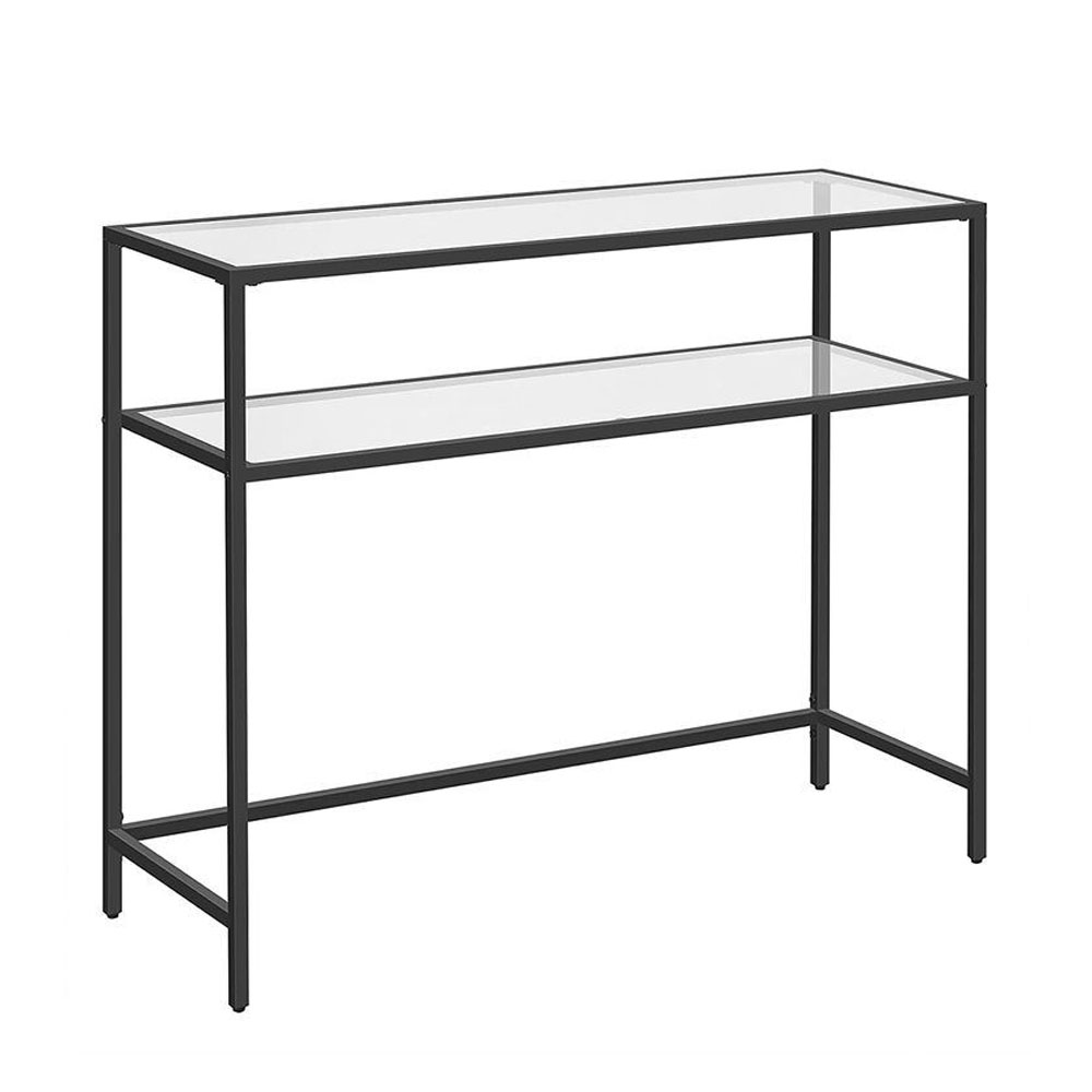 Norvion Tempered Glass Top Console Table With Black Metal Frame