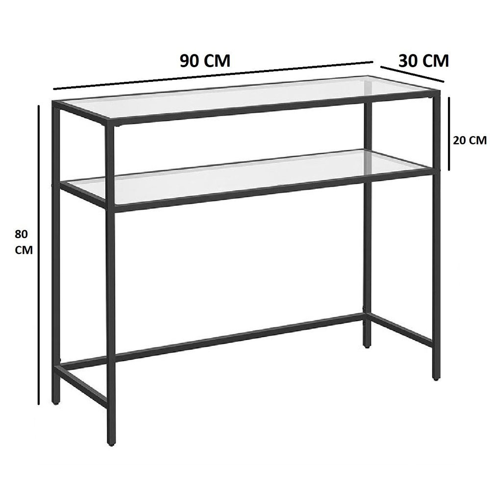 Norvion Tempered Glass Top Console Table With Black Metal Frame