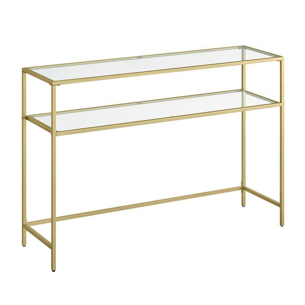 Norvion Tempered Glass Top Console Table With Gold Metal Frame