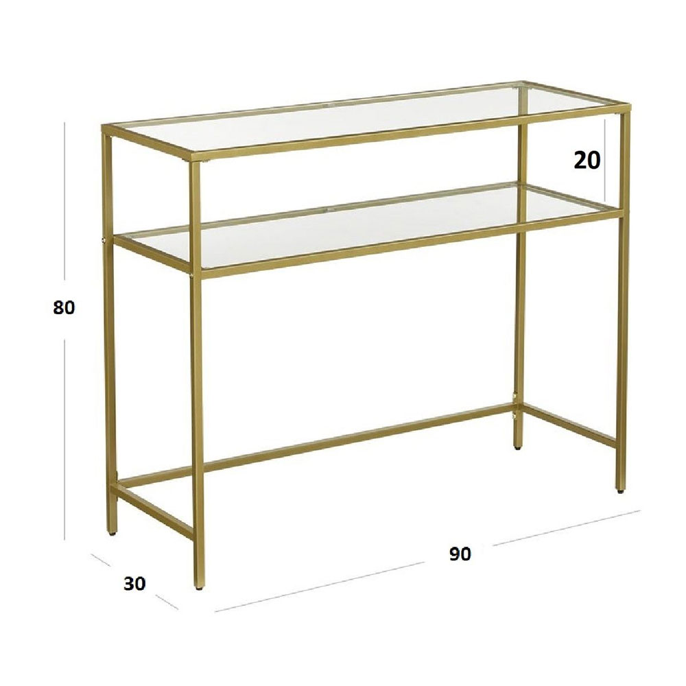 Norvion Tempered Glass Top Console Table With Gold Metal Frame