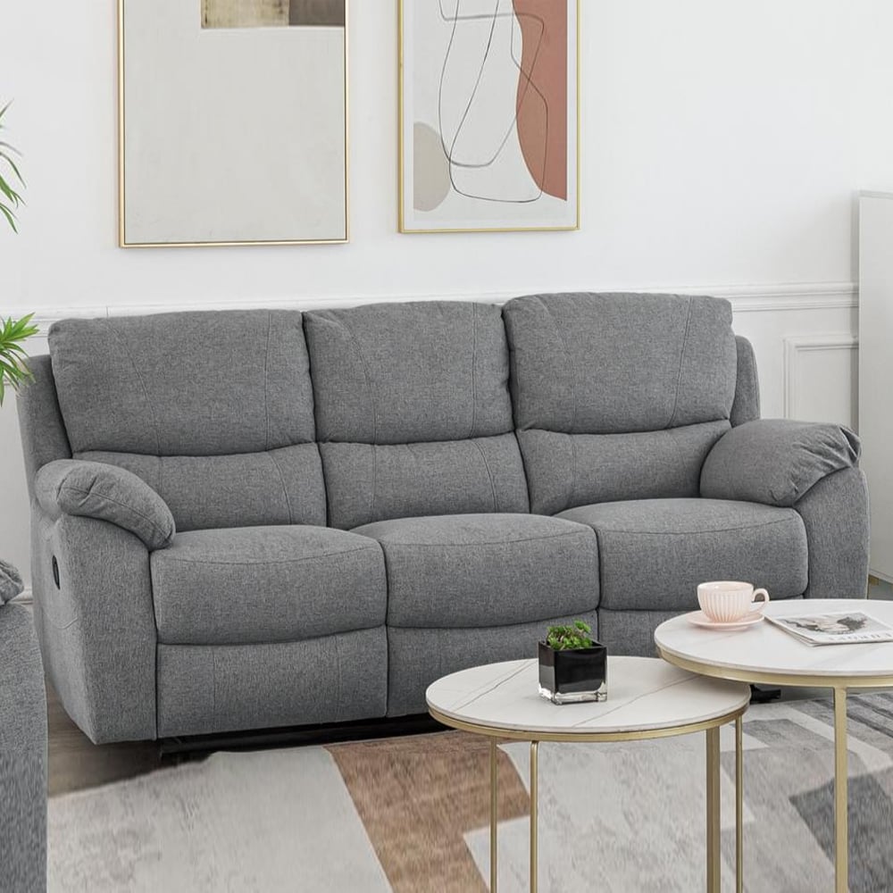 Norway Fabric Recliner 3 Seater Sofa In Grey