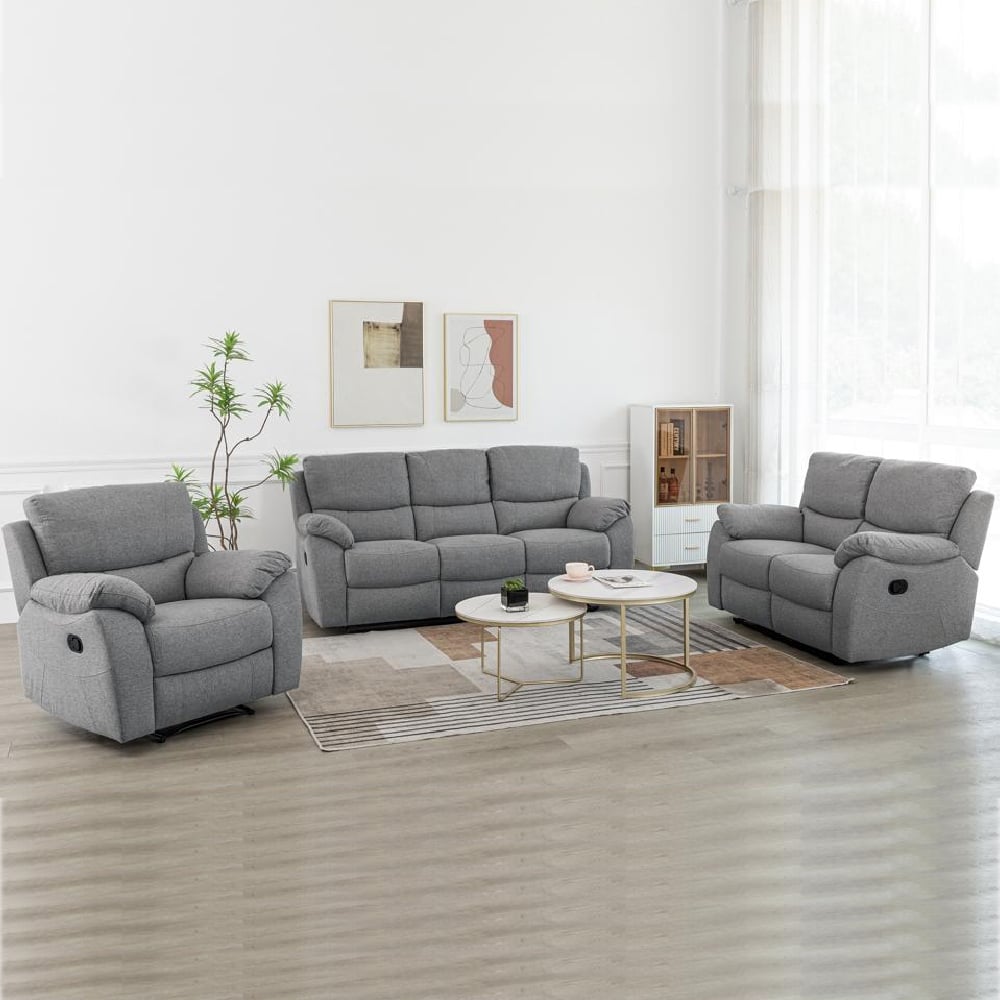 Norway Fabric Recliner Sofa Suite In Grey