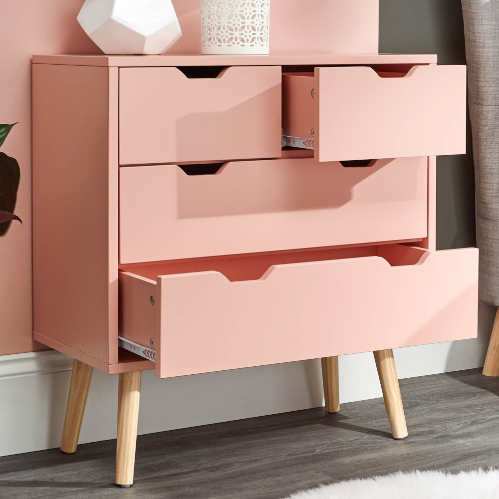 Norwich Wooden Chest Of 4 Drawers In Coral Pink