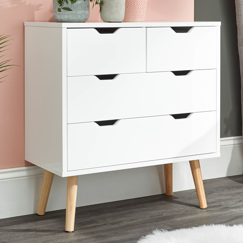 niceville wooden chest of 4 drawers in white