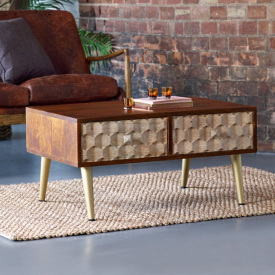 Photo of Nosid wooden coffee table in dark walnut with 2 drawers