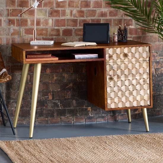 Photo of Nosid wooden laptop desk in dark walnut with 1 door 1 drawer