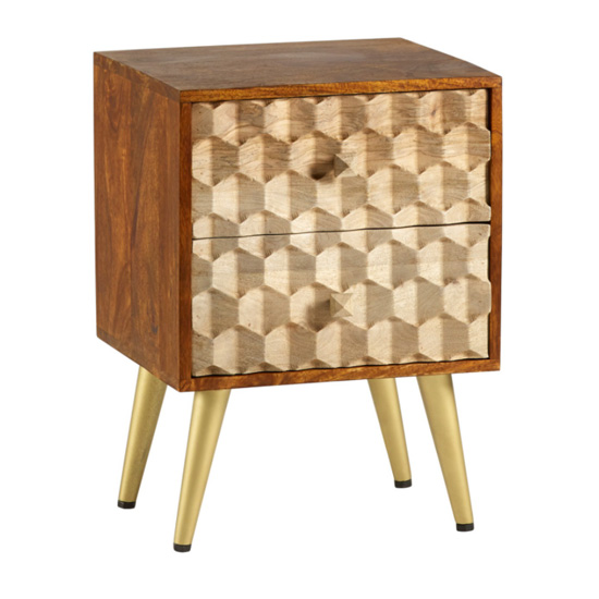 Nosid Wooden Side Table In Dark Walnut With 2 Drawers
