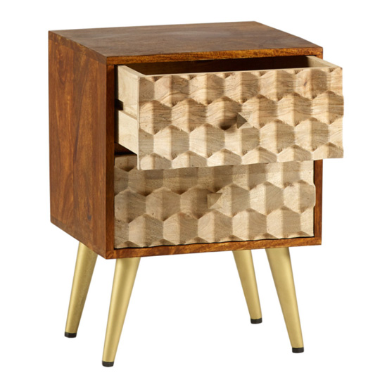 Nosid Wooden Side Table In Dark Walnut With 2 Drawers