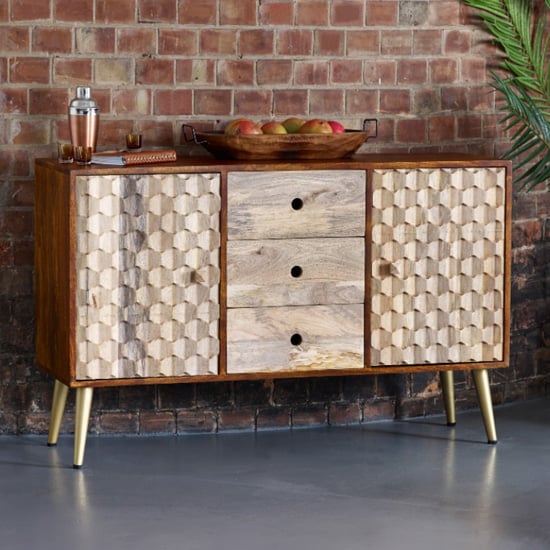 Product photograph of Nosid Wooden Sideboard In Dark Walnut With 2 Doors 3 Drawers from Furniture in Fashion