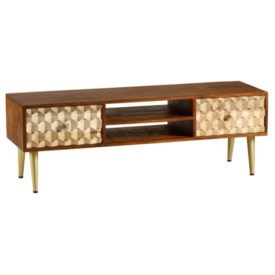 Nosid Wooden TV Stand In Dark Walnut With 2 Drawers 1 Shelf