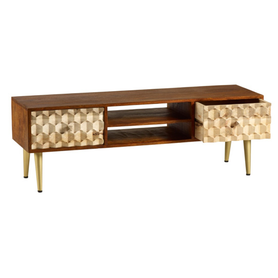 Nosid Wooden TV Stand In Dark Walnut With 2 Drawers 1 Shelf