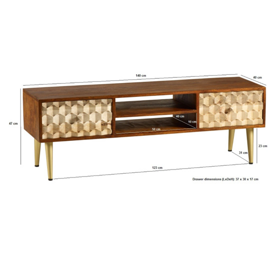 Nosid Wooden TV Stand In Dark Walnut With 2 Drawers 1 Shelf
