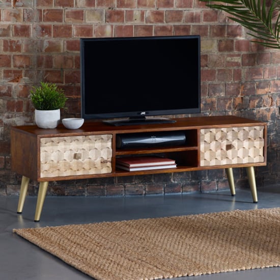 Nosid Wooden TV Stand In Dark Walnut With 2 Drawers 1 Shelf_1