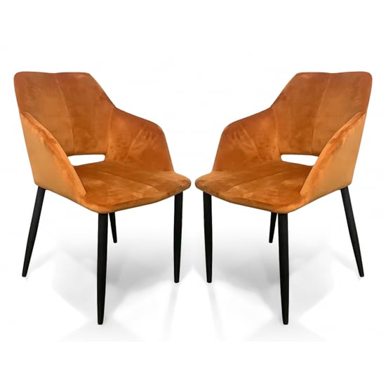 Nossa Burnt Orange Brushed Velvet Dining Chairs In Pair_1