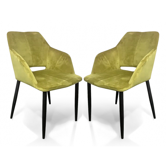 Nossa Lime Gold Brushed Velvet Dining Chairs In Pair Furniture in Fashion