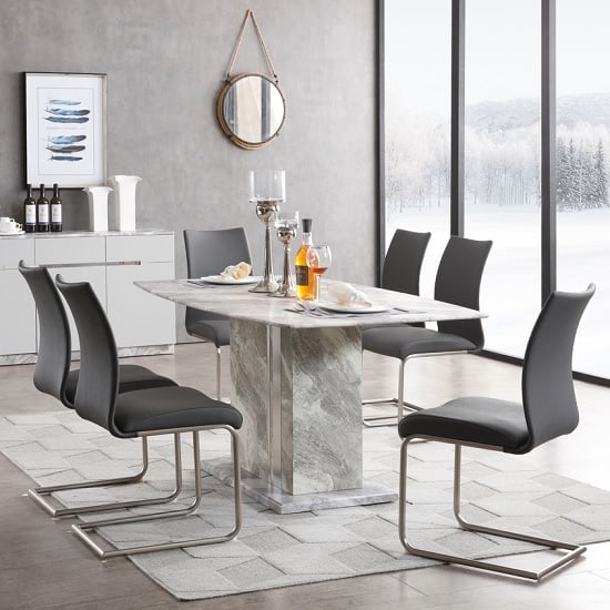 Photo of Nouvaro marble top dining table in grey paper with 4 chairs