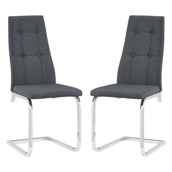 Photo of Nova grey fabric dining chairs with chrome legs in a pair