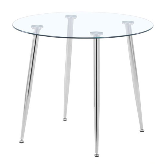 Photo of Nova round clear glass top dining table with chrome legs