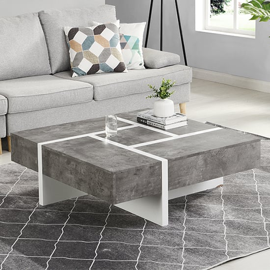 Photo of Nova square storage coffee table in concrete effect and white