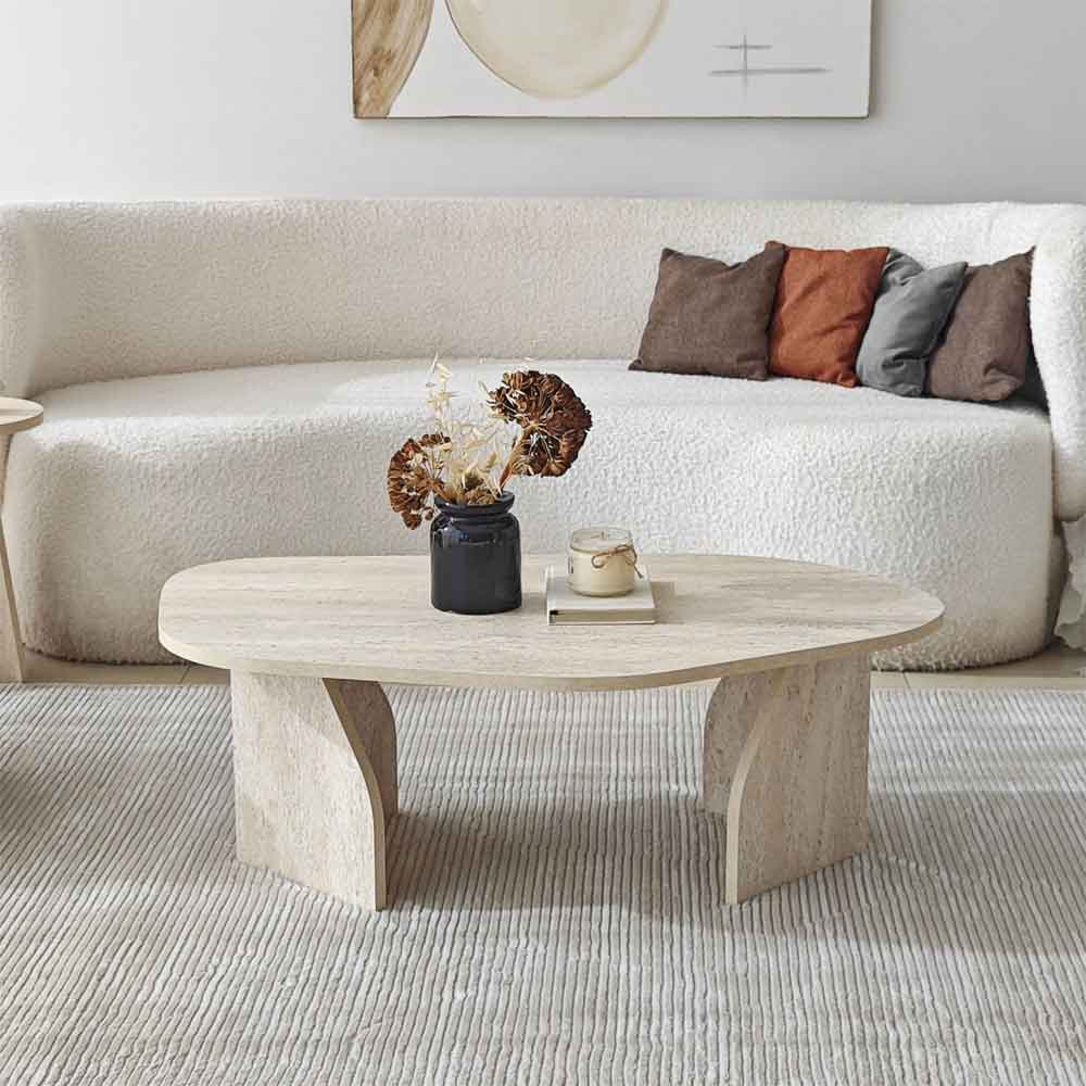 Nova Wooden Coffee Table in Travertine Marble Effect