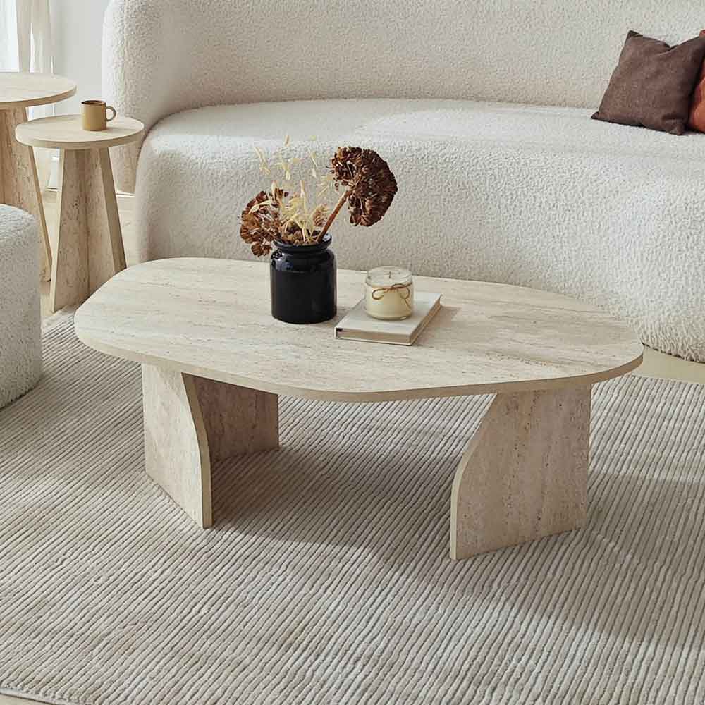 Nova Wooden Coffee Table in Travertine Marble Effect