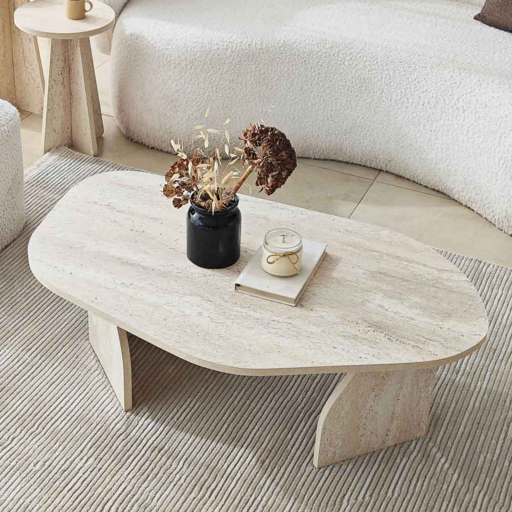 Nova Wooden Coffee Table in Travertine Marble Effect