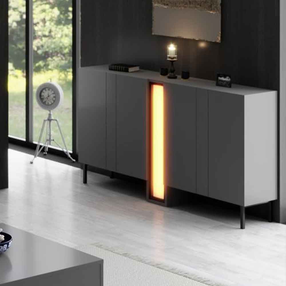 Nova Wooden LED Sideboard with 4 Doors in Anthracite