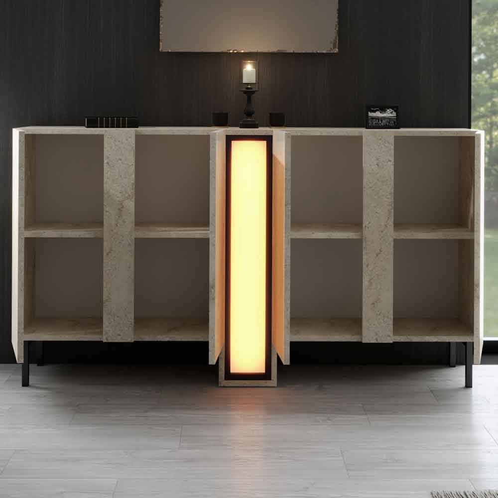 Nova Wooden LED Sideboard with 4 Doors in Travertine Marble Effect