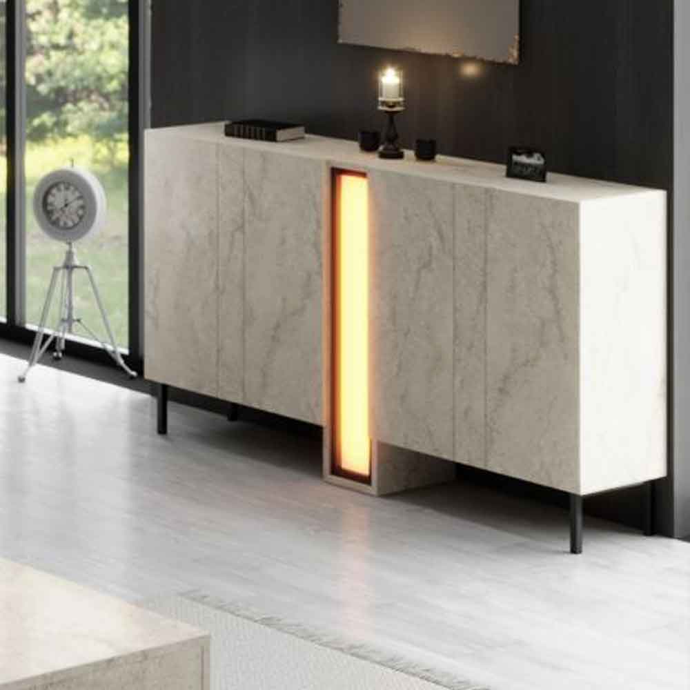 Nova Wooden LED Sideboard with 4 Doors in Travertine Marble Effect