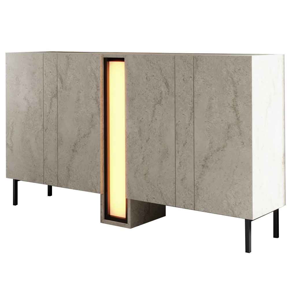 Nova Wooden LED Sideboard with 4 Doors in Travertine Marble Effect