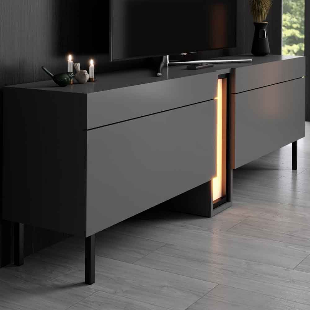 Nova Wooden LED TV Stand with 2 Doors in Anthracite