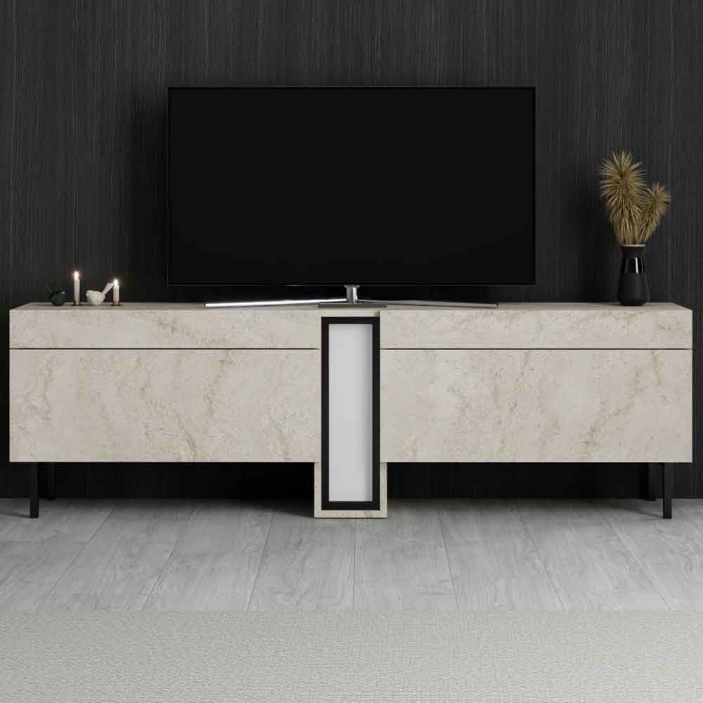 Nova Wooden LED TV Stand with 2 Doors in Travertine Marble Effect