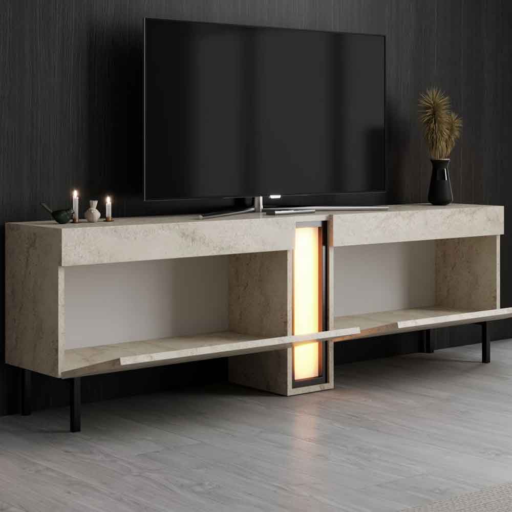 Nova Wooden LED TV Stand with 2 Doors in Travertine Marble Effect