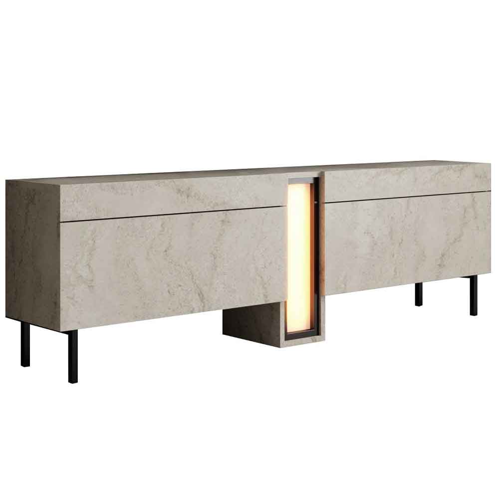 Nova Wooden LED TV Stand with 2 Doors in Travertine Marble Effect